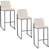 Fuji 30" High Back Bar Stool in Black Steel & Beige Fabric (Set of 3)